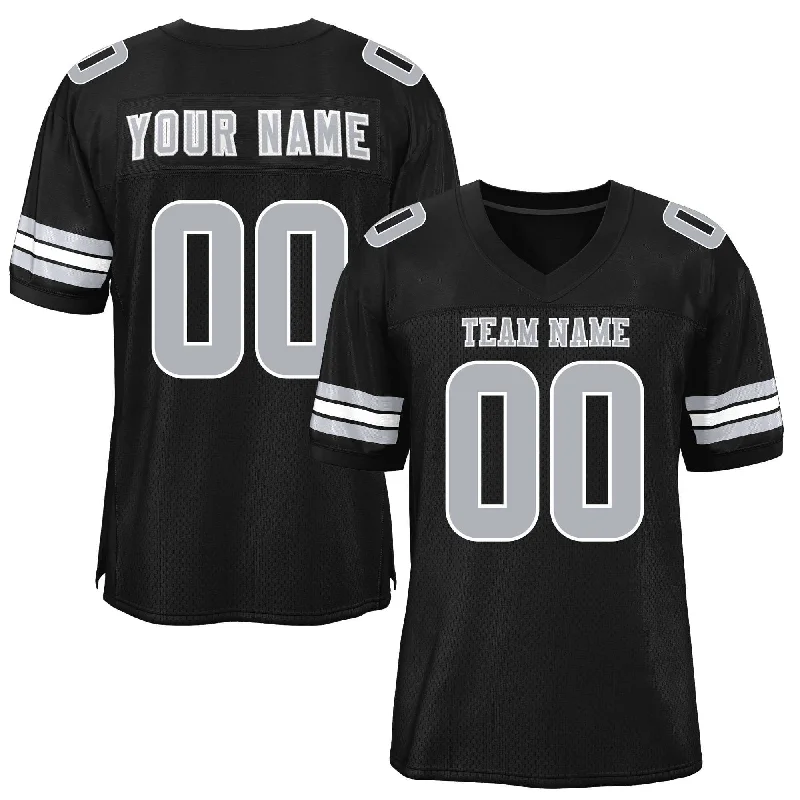 Personalized Football Jersey For Player Celebrations-Custom Black Light Gray Classic Style Mesh Authentic Football Jersey