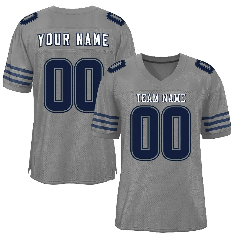 Football Jersey With Custom Artwork & Design-Custom Gray Navy-White Classic Style Mesh Authentic Football Jersey