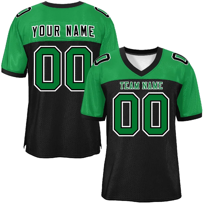 Personalized Football Jersey For Men-Custom Black-Kelly Green Raglan Sleeves Fashion Authentic Football Jersey