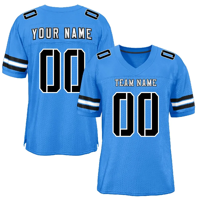 Personalized Football Jersey For Event Celebrations-Custom Powder Blue Black-White Classic Style Mesh Authentic Football Jersey