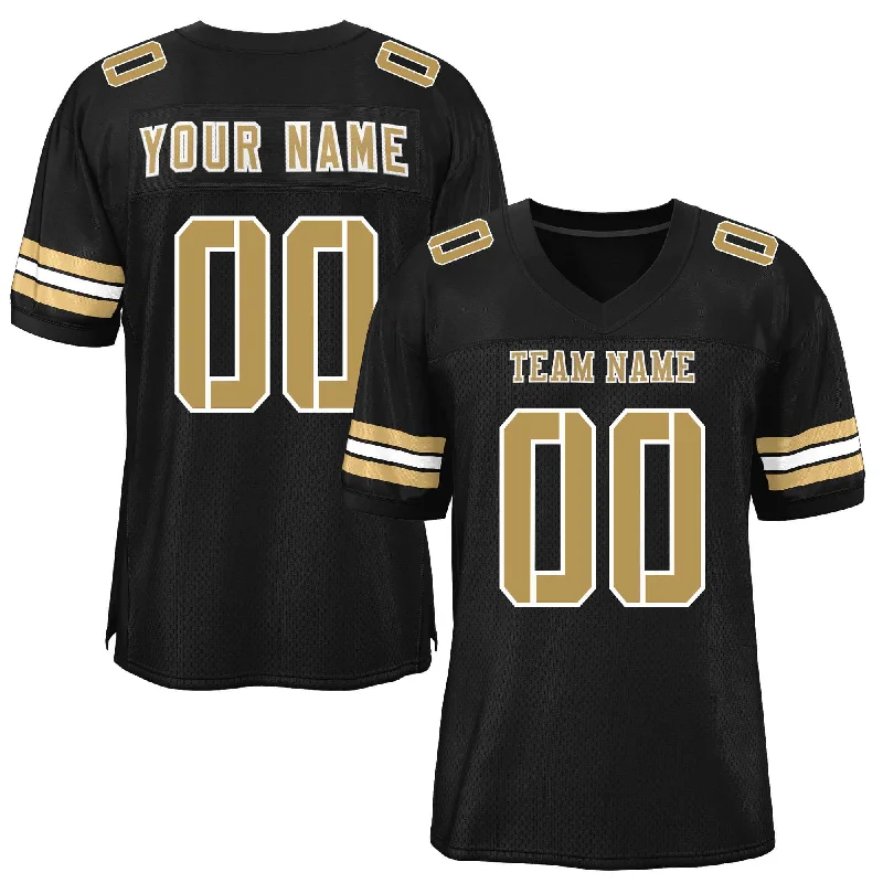 Personalized Football Jersey For Fan Engagement-Custom Black Old Gold-White Classic Style Mesh Authentic Football Jersey