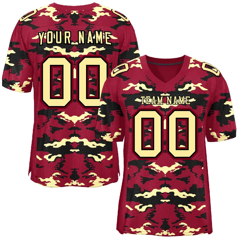 Custom Football Jersey For Team Competitions-Custom Crimson Black-Cream Personalized Camo Authentic Football Jersey