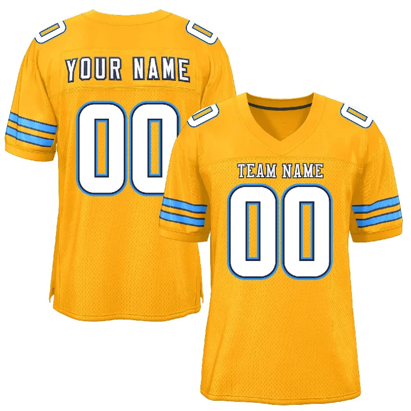 Football Jersey With Player Portrait-Custom Yellow White-Powder Blue Classic Style Mesh Authentic Football Jersey