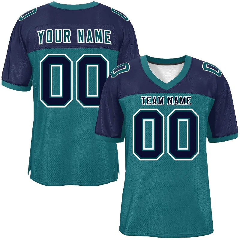 Football Jersey With Custom Name & Number-Custom Aqua-Navy Raglan Sleeves Fashion Authentic Football Jersey