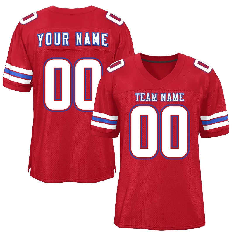 Personalized Football Jersey For School Competitions-Custom Red White-Royal Classic Style Mesh Authentic Football Jersey