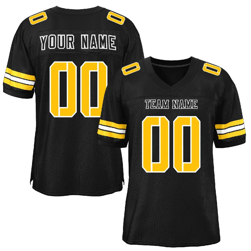 Custom Football Jersey For School Teams-Custom Black Gold-White Classic Style Mesh Authentic Football Jersey