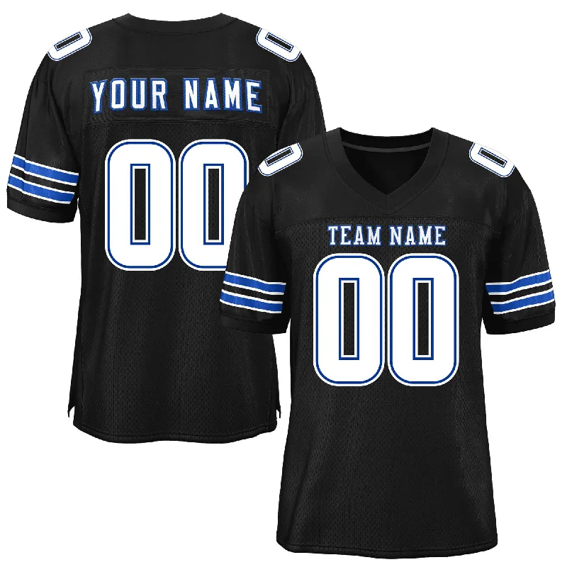 Football Jersey For Tournament Winners-Custom Black White-Royal Classic Style Mesh Authentic Football Jersey