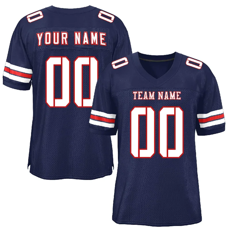 Custom Football Jersey For Football Fans Clubs-Custom Navy White-Red Classic Style Mesh Authentic Football Jersey