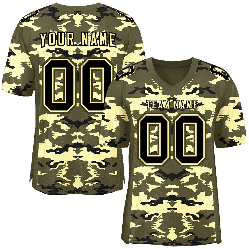 Custom Football Jersey For Player Representation-Custom Olive Cream-Black Personalized Camo Authentic Football Jersey