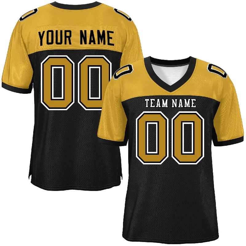 Custom Football Jersey For Team Loyalty-Custom Black-Old Gold Raglan Sleeves Fashion Authentic Football Jersey