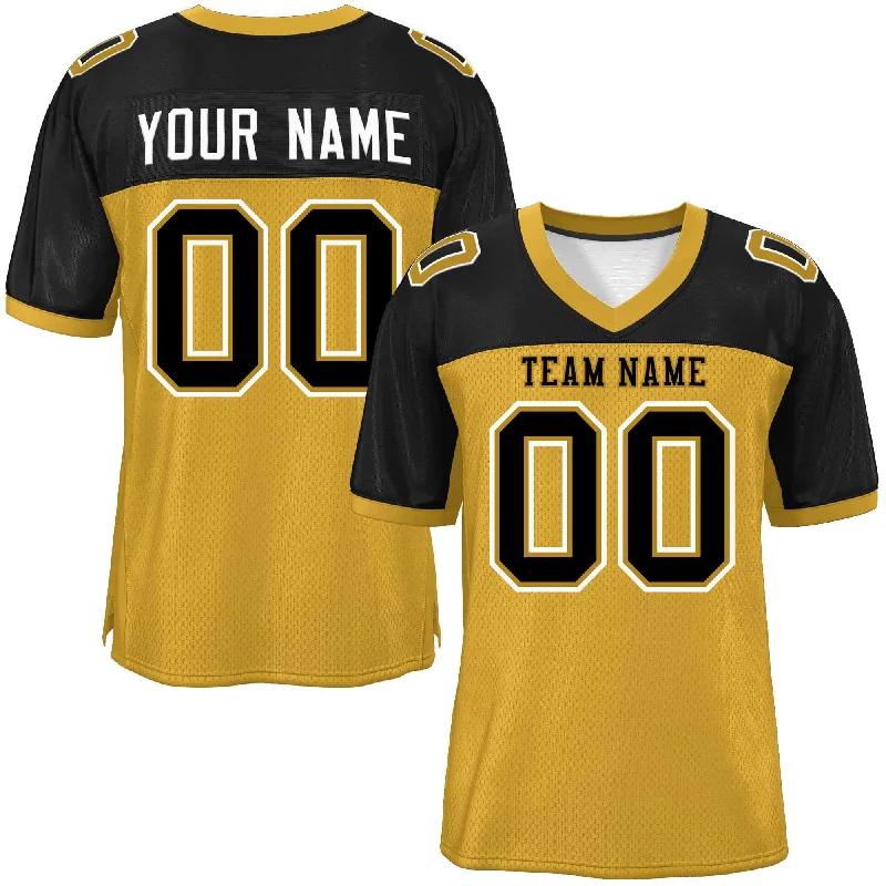 Football Jersey For National League Teams-Custom Old Gold-Black Raglan Sleeves Fashion Authentic Football Jersey