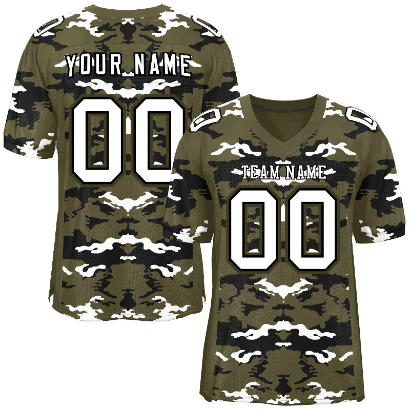 Custom Football Jersey For Limited Edition Teams-Custom Olive Black-White Personalized Camo Authentic Football Jersey