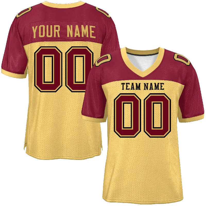 Custom Football Jersey For High School Teams-Custom Khaki-Crimson Raglan Sleeves Fashion Authentic Football Jersey