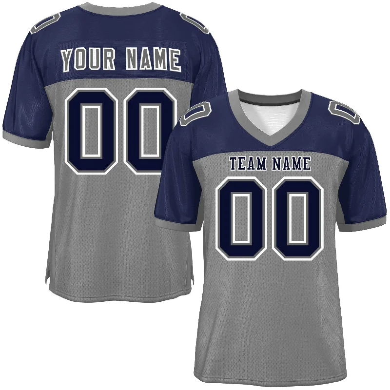 Personalized Football Jersey For Summer Teams-Custom Gray-Navy Raglan Sleeves Fashion Authentic Football Jersey