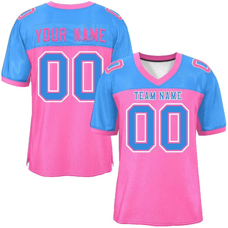 Football Jersey With Custom Graphics-Custom Pink-Powder Blue Raglan Sleeves Fashion Authentic Football Jersey