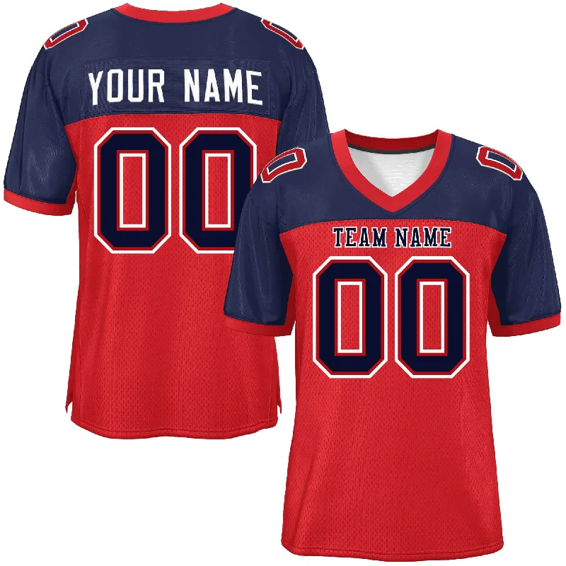 Personalized Football Jersey For Charity Events-Custom Red-Navy Raglan Sleeves Fashion Authentic Football Jersey