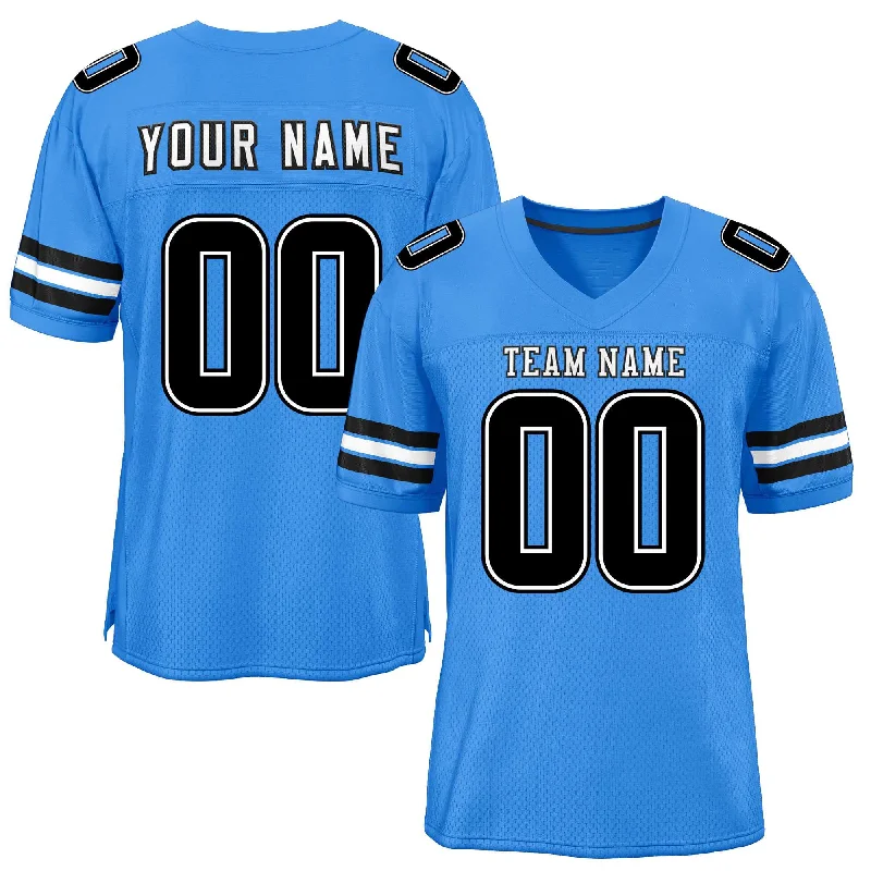 Personalized Football Jersey For Kids-Custom Powder Blue Black-White Classic Style Mesh Authentic Football Jersey