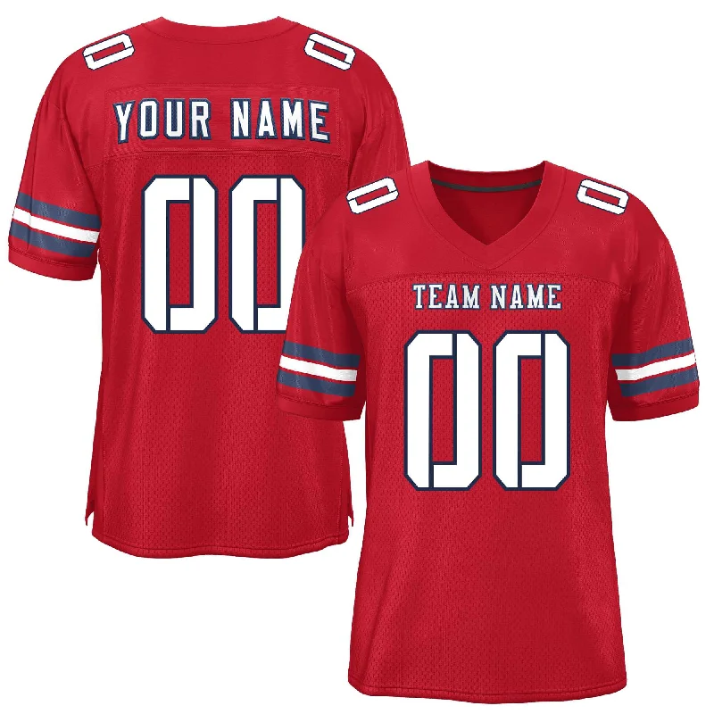 Football Jersey With Team Mascot & Design-Custom Red White-Navy Classic Style Mesh Authentic Football Jersey