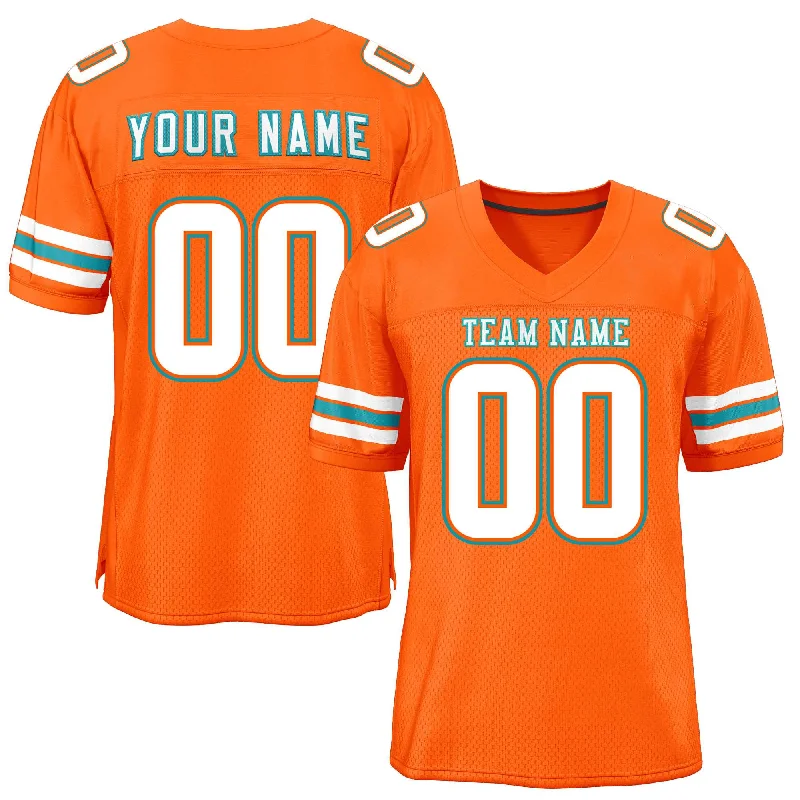 Football Jersey With Custom Team Player Designs-Custom Orange White-Aqua Classic Style Mesh Authentic Football Jersey