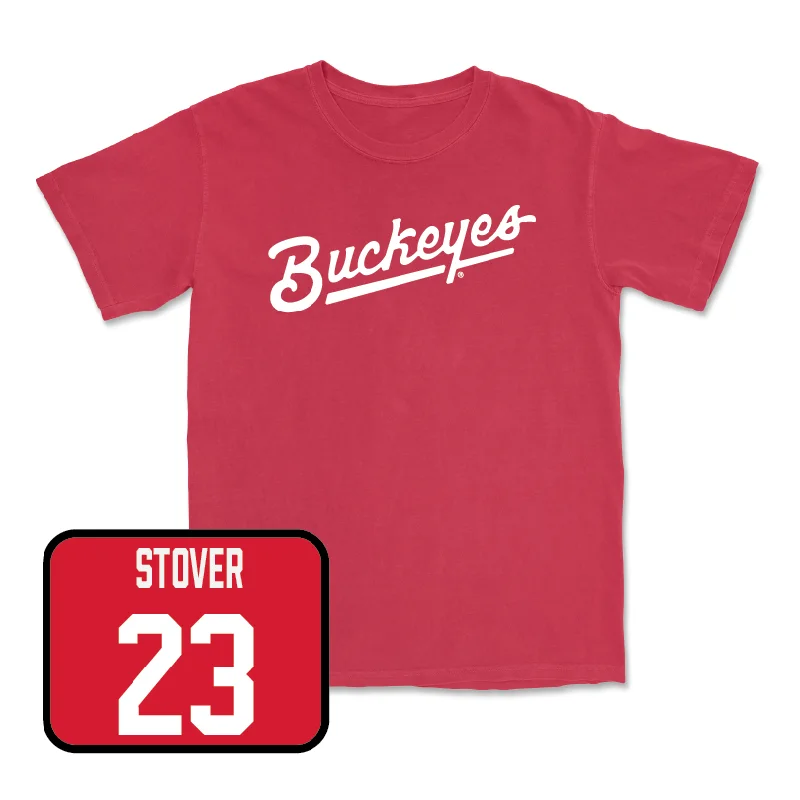 Football Jersey With Custom Player Names-Red Football Script Tee  - Garrett Stover