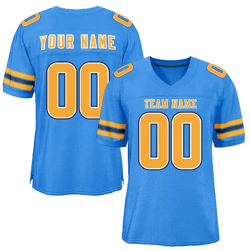 Personalized Football Jersey For Player Pride-Custom Powder Blue Yellow-Black Classic Style Mesh Authentic Football Jersey