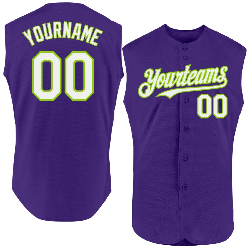 Personalized Baseball Jersey For Kids-Custom Purple White-Neon Green Authentic Sleeveless Baseball Jersey