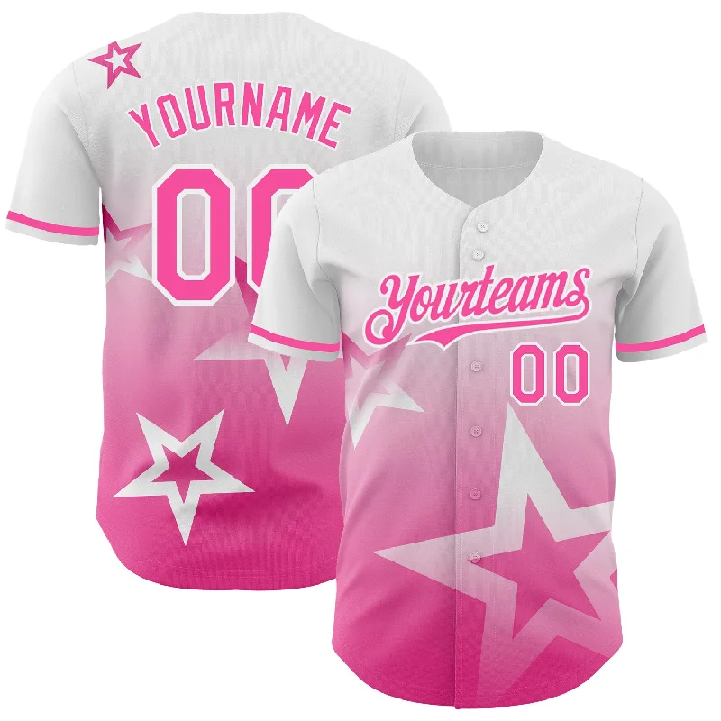 Baseball Jersey For School Sports Events-Custom White Pink 3D Pattern Design Gradient Style Twinkle Star Authentic Baseball Jersey