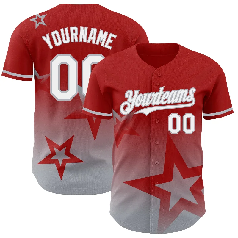 Custom Baseball Jersey For Players-Custom Red White-Gray 3D Pattern Design Gradient Style Twinkle Star Authentic Baseball Jersey