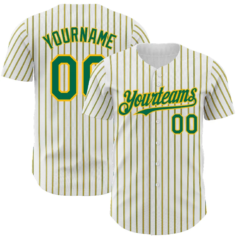 Baseball Jersey With Unique Fan Designs-Custom White (Kelly Green Gold Pinstripe) Kelly Green-Gold Authentic Baseball Jersey