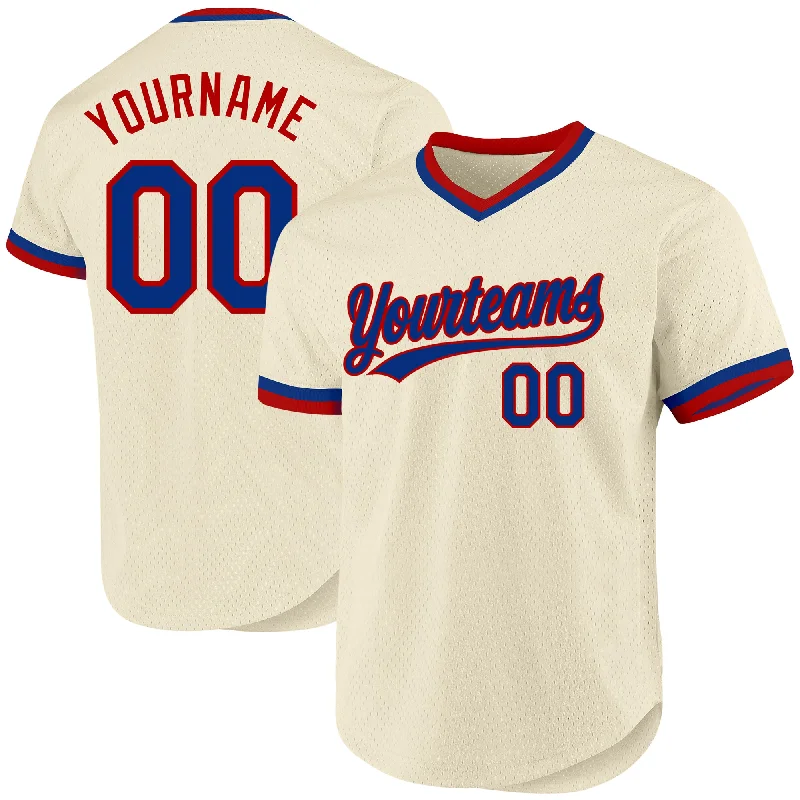 Baseball Jersey With Player Details & Numbers-Custom Cream Royal-Red Authentic Throwback Baseball Jersey