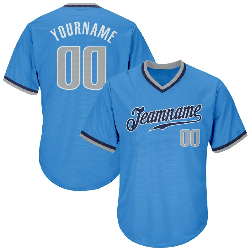 Personalized Baseball Jersey For Fan Appreciation-Custom Powder Blue Gray-Navy Authentic Throwback Rib-Knit Baseball Jersey Shirt