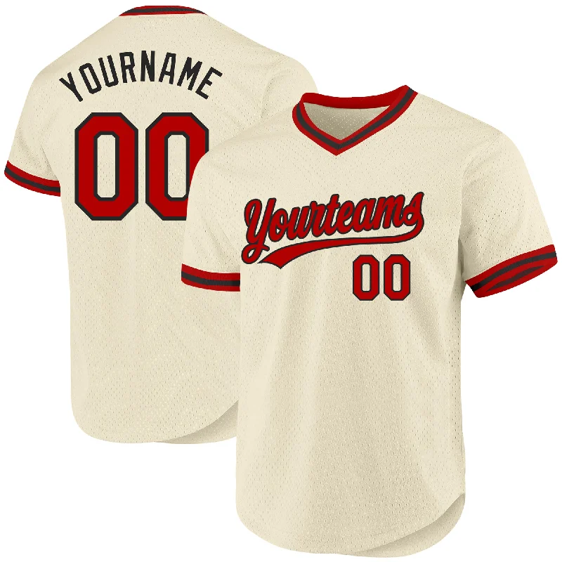 Personalized Baseball Jersey For Team Achievements-Custom Cream Red-Black Authentic Throwback Baseball Jersey