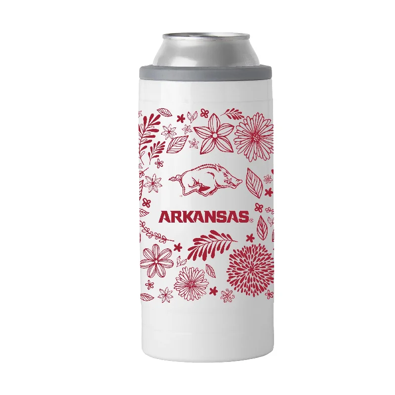 Personalized Team Mug For Tournament Gifts-Arkansas 12oz Botanical Slim Can Coolie