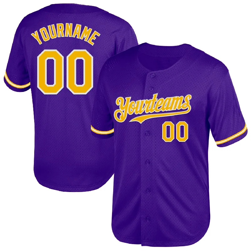 Custom Baseball Jersey For Team Loyalty-Custom Purple Gold-White Mesh Authentic Throwback Baseball Jersey