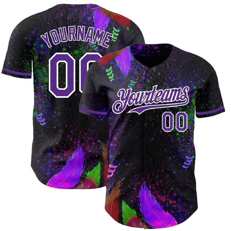 Personalized Baseball Jersey For Summer Teams-Custom Black Purple-White 3D Pattern Design Holi Festival Color Powder Authentic Baseball Jersey