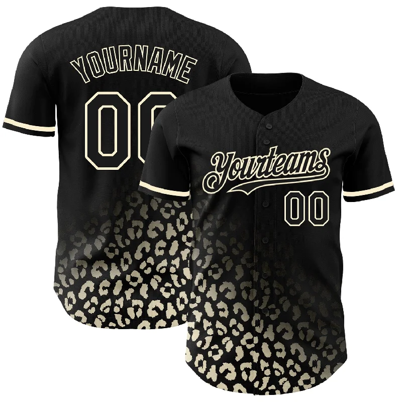 Baseball Jersey For High-Quality Team Wear-Custom Black Cream 3D Pattern Design Leopard Print Fade Fashion Authentic Baseball Jersey