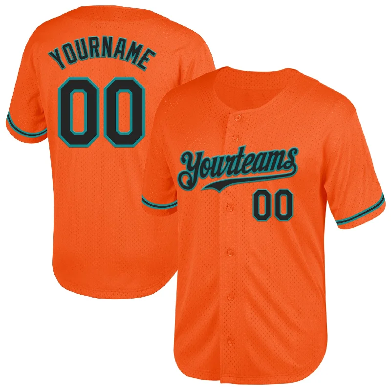 Personalized Baseball Jersey For School Competitions-Custom Orange Black-Teal Mesh Authentic Throwback Baseball Jersey