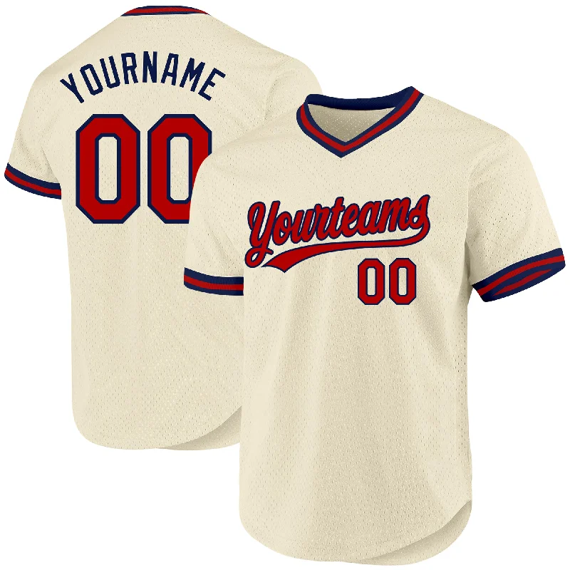 Personalized Baseball Jersey For Player & Family-Custom Cream Red-Navy Authentic Throwback Baseball Jersey