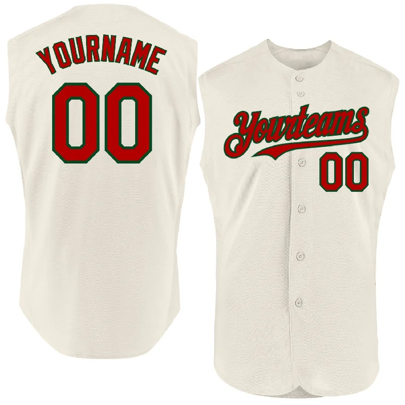 Baseball Jersey For Major League Teams-Custom Cream Red-Green Authentic Sleeveless Baseball Jersey