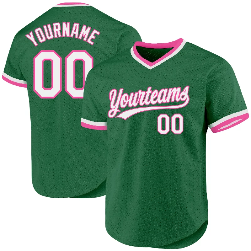 Custom Baseball Jersey For Limited-Time Orders-Custom Kelly Green White-Pink Authentic Throwback Baseball Jersey