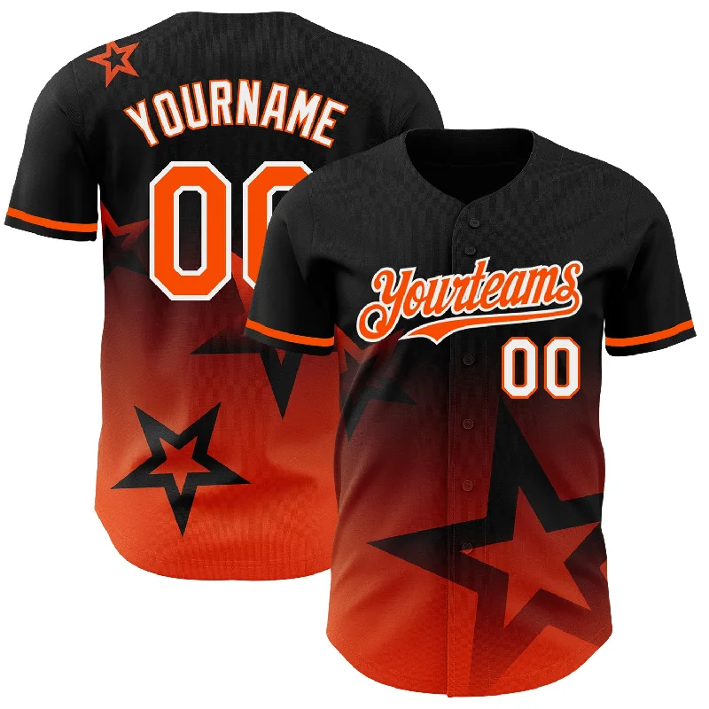 Custom Baseball Jersey For Personalized Customization-Custom Black Orange-White 3D Pattern Design Gradient Style Twinkle Star Authentic Baseball Jersey