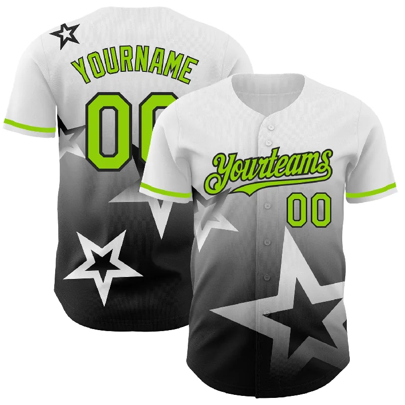 Personalized Baseball Jersey For Fan Clubs-Custom White Neon Green-Black 3D Pattern Design Gradient Style Twinkle Star Authentic Baseball Jersey