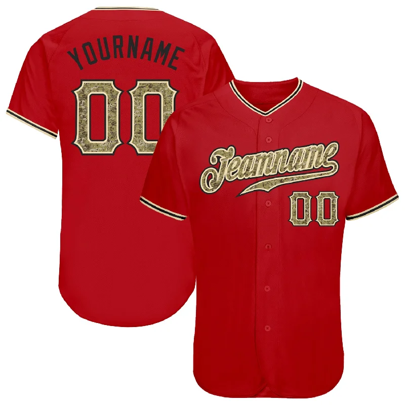 Baseball Jersey For Holiday-Themed Customization-Custom Red Camo-Black Authentic Baseball Jersey