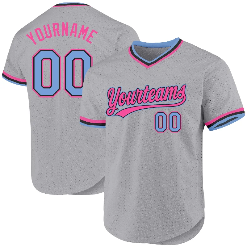 Baseball Jersey For Event Recognition-Custom Gray Light Blue Black-Pink Authentic Throwback Baseball Jersey