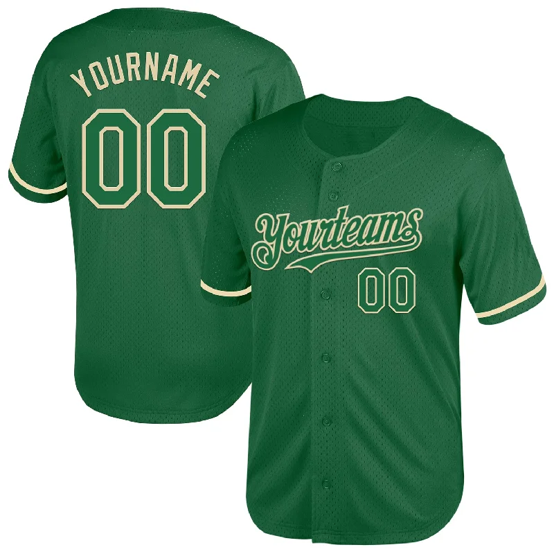 Baseball Jersey For Championship Events-Custom Kelly Green Cream Mesh Authentic Throwback Baseball Jersey