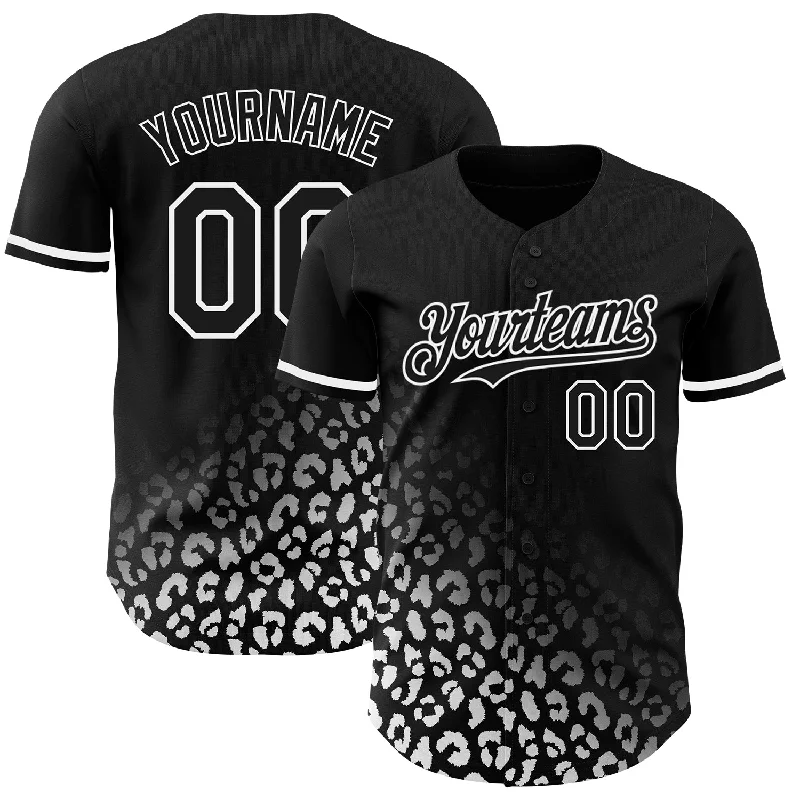 Baseball Jersey With Player Numbers & Designs-Custom Black White 3D Pattern Design Leopard Print Fade Fashion Authentic Baseball Jersey