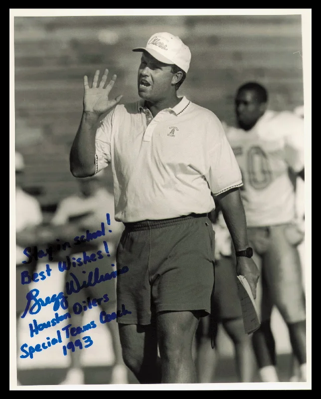 Rugby Helmet For Official Rugby Merchandise-Gregg Williams Autographed 8x10 Photo Houston Oilers "Best Wishes"