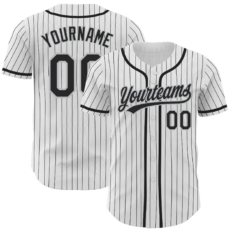 Custom Baseball Jersey For Player Engagement-Custom White Black Pinstripe Black-Gray Authentic Baseball Jersey