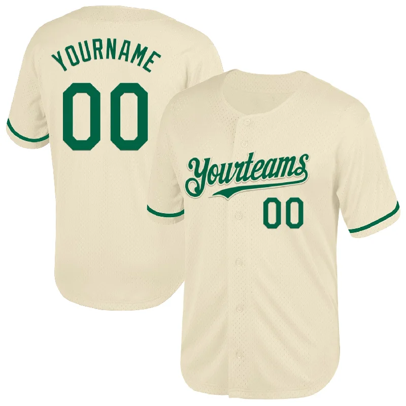 Personalized Baseball Jersey For School Fundraisers-Custom Cream Kelly Green Mesh Authentic Throwback Baseball Jersey