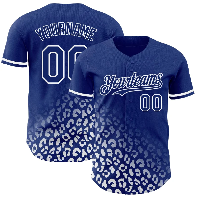 Baseball Jersey For Local Sports Events-Custom Royal White 3D Pattern Design Leopard Print Fade Fashion Authentic Baseball Jersey